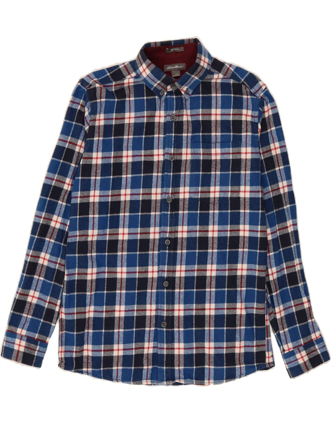 EDDIE BAUER Mens Relaxed Fit Flannel Shirt Small Blue Check Cotton Vintage Eddie Bauer and Second-Hand Eddie Bauer from Messina Hembry 