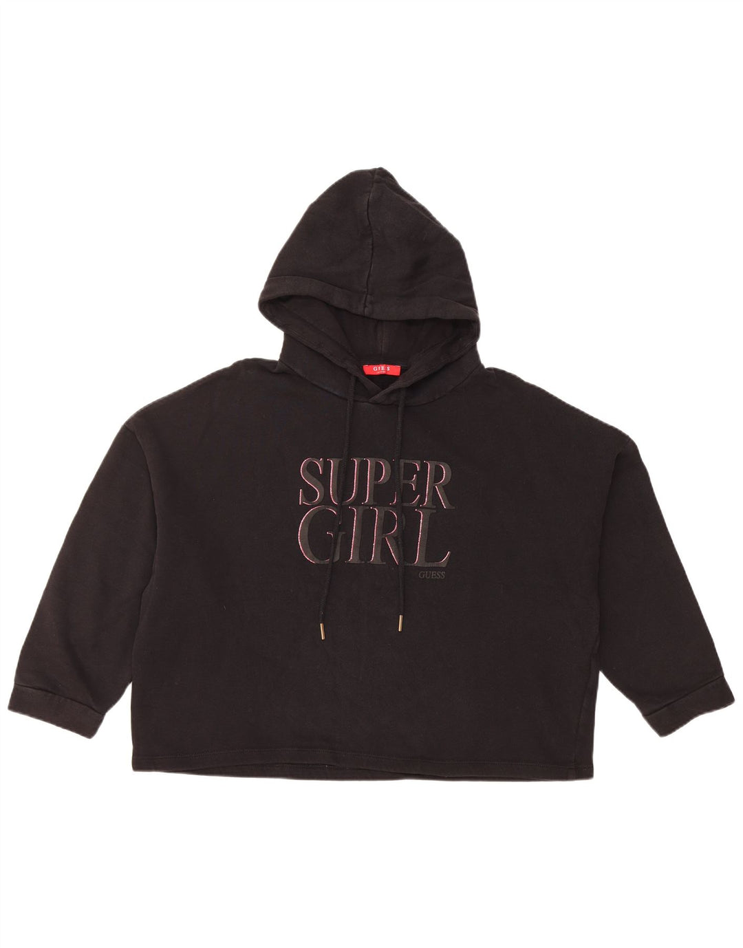 GUESS Γυναικείο υπερμεγέθη 3/4 μανίκι γραφικό κουκούλα UK 8 Small Black