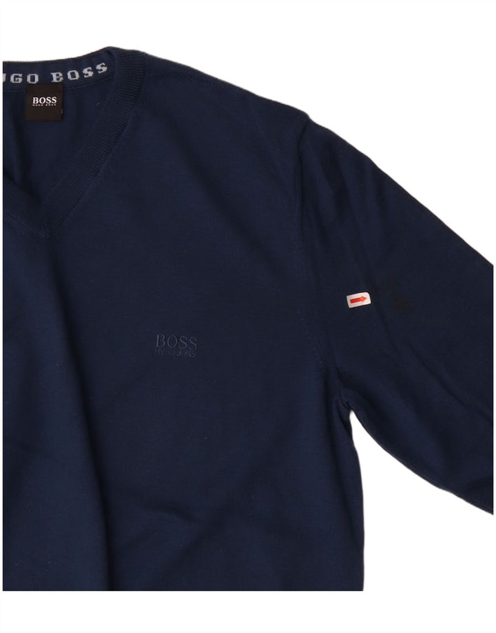 Ανδρικό πουλόβερ HUGO BOSS με V λαιμόκοψη XL Μαλλί Navy Blue