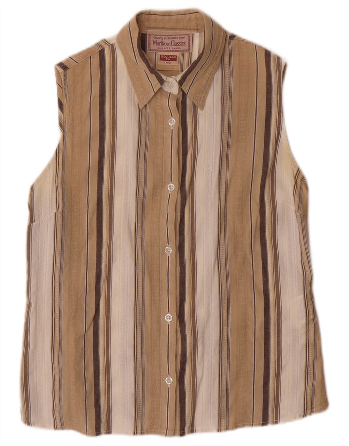 MARLBORO CLASSICS Womens Regular Fit Shirt UK 14 Large Beige Striped