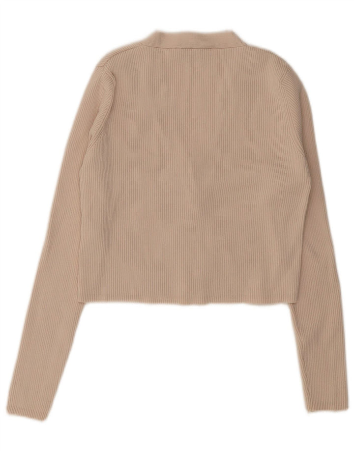 Zara Γυναικεία ζακέτα Crop UK 12 μεσαία μπεζ βισκόζη