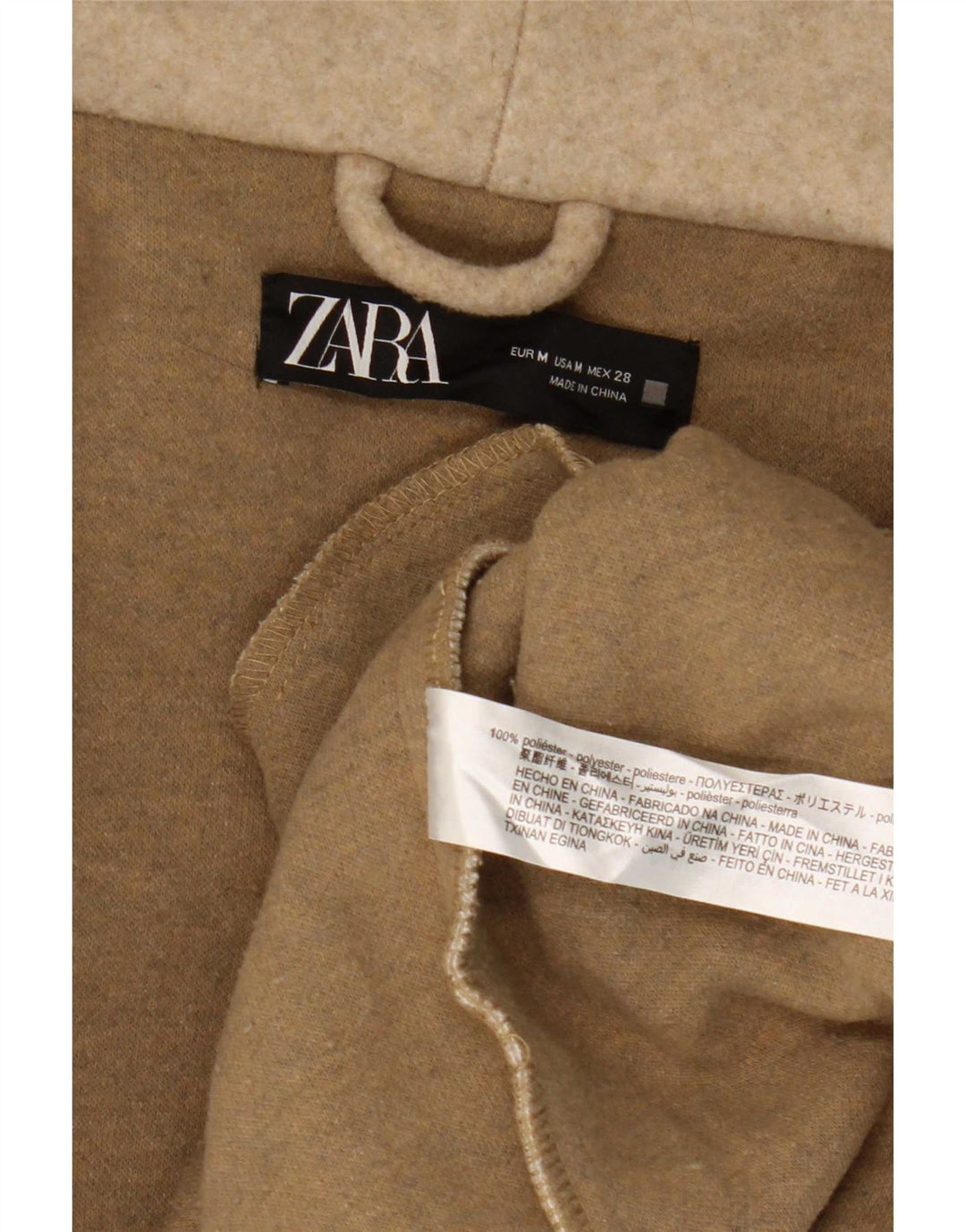 Zara Γυναικείο πανωφόρι με κουκούλα UK 14 Medium Beige Polyester