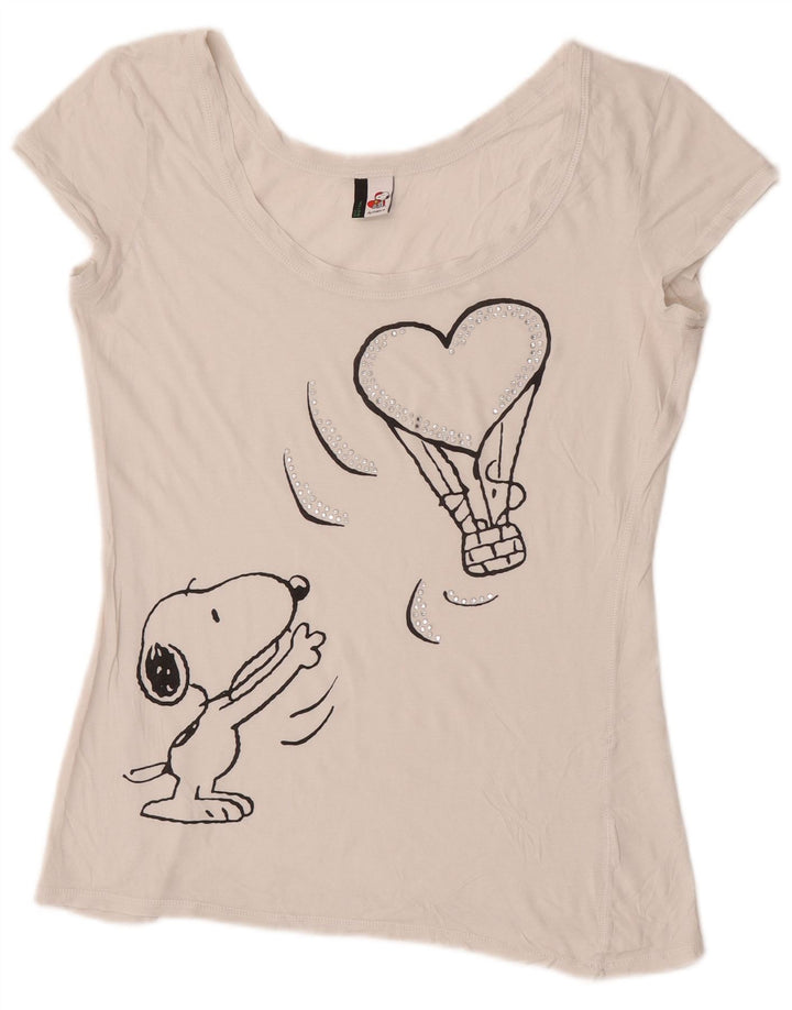 Γυναικείο γραφικό μπλουζάκι Benetton Peanuts Top UK 12 Medium White