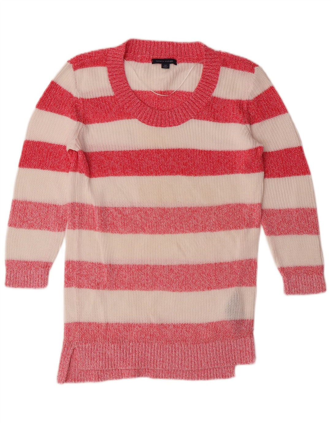 TOMMY HILFIGER Γυναικείο πουλόβερ με λαιμό βάρκα UK 10 Small Pink ριγέ