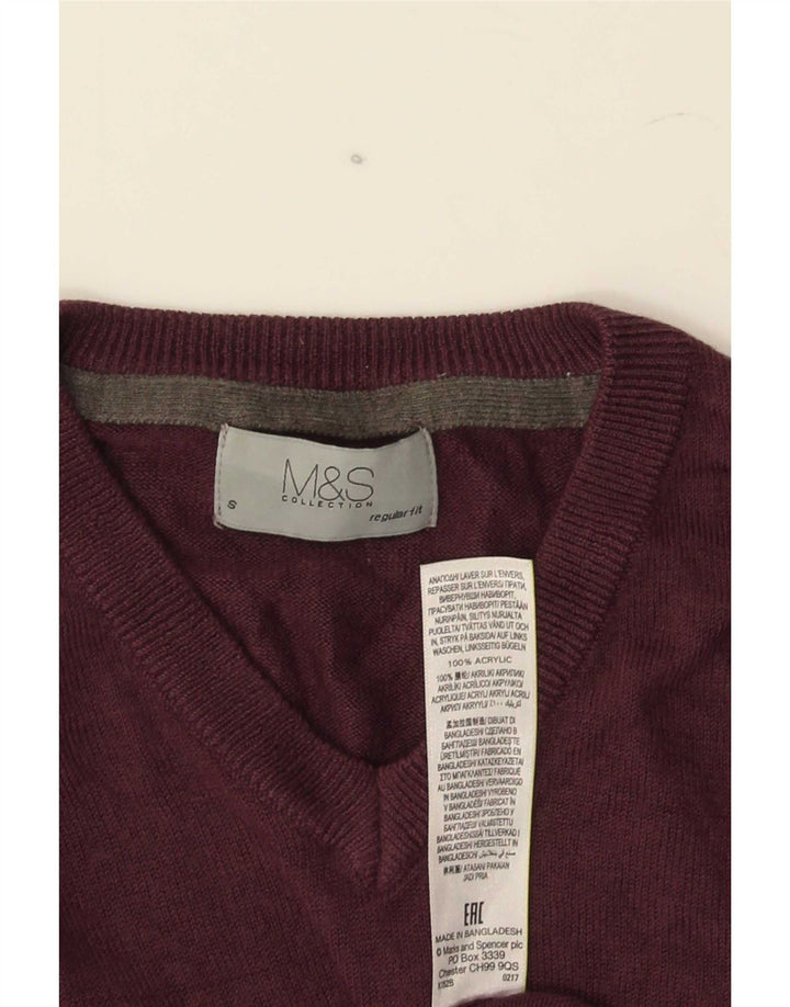 Marks & Spencer Ανδρικό πουλόβερ με κανονική εφαρμογή με λαιμόκοψη σε μικρό μπορντό