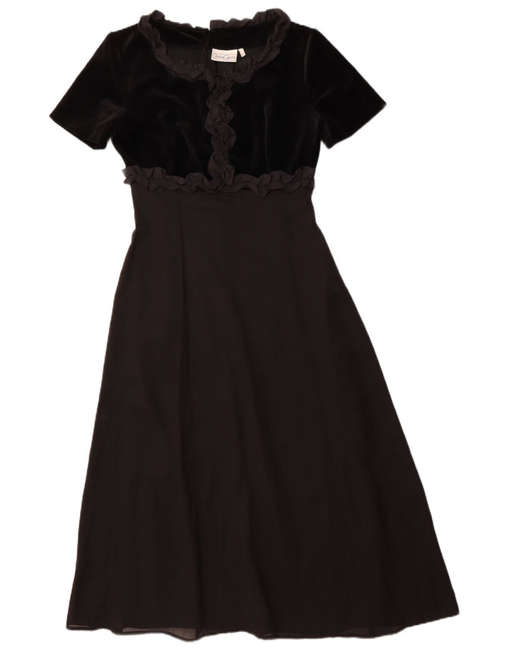 Vintage γυναικείο βολάν Μπροστινό Maxi Φόρεμα IT 42 Μεσαίο Μαύρο