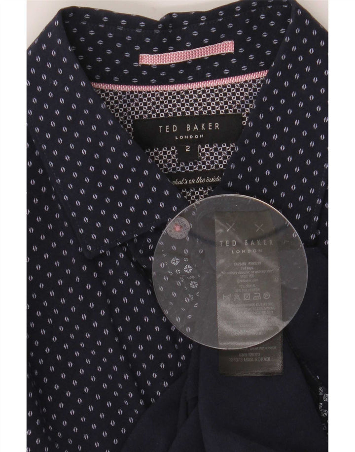 Ted Baker Ανδρικό πουκάμισο με αφηρημένο σχέδιο, μέγεθος 2 Small Navy Blue Modal