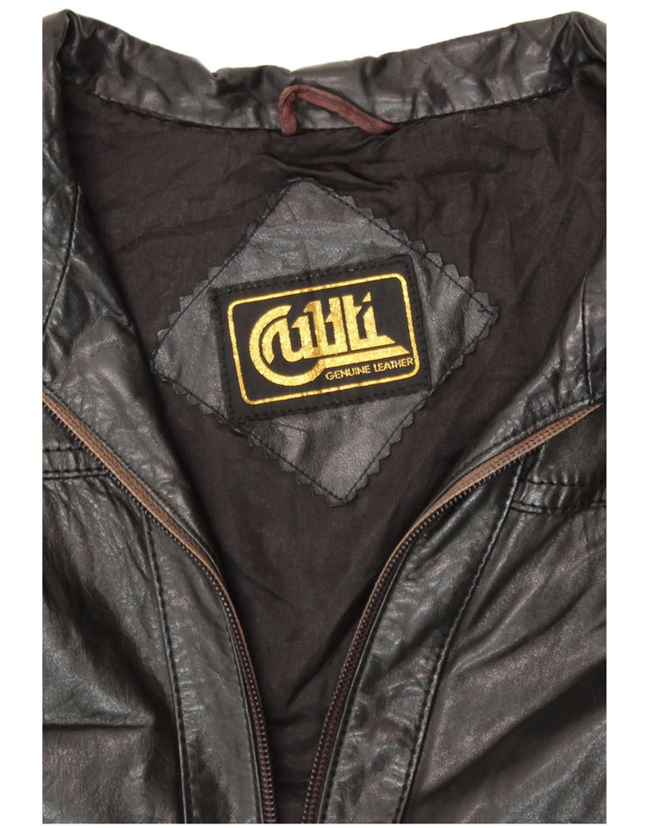 VINTAGE Γυναικείο Δερμάτινο Μπουφάν UK 14 Medium Black Leather