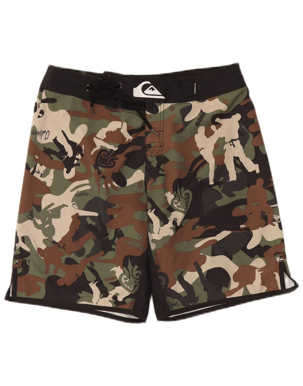 QUIKSILVER Mens Graphic Swimming Shorts Medium  Khaki Camouflage Polyester