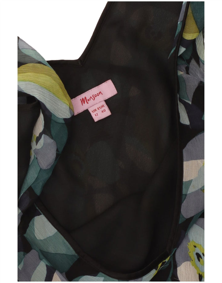 Monsoon Womens Sundress UK 12 Medium Black Floral Silk