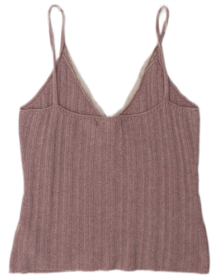 Zara Γυναικείο Crop Knit Cami Top UK 14 Large Pink Wool