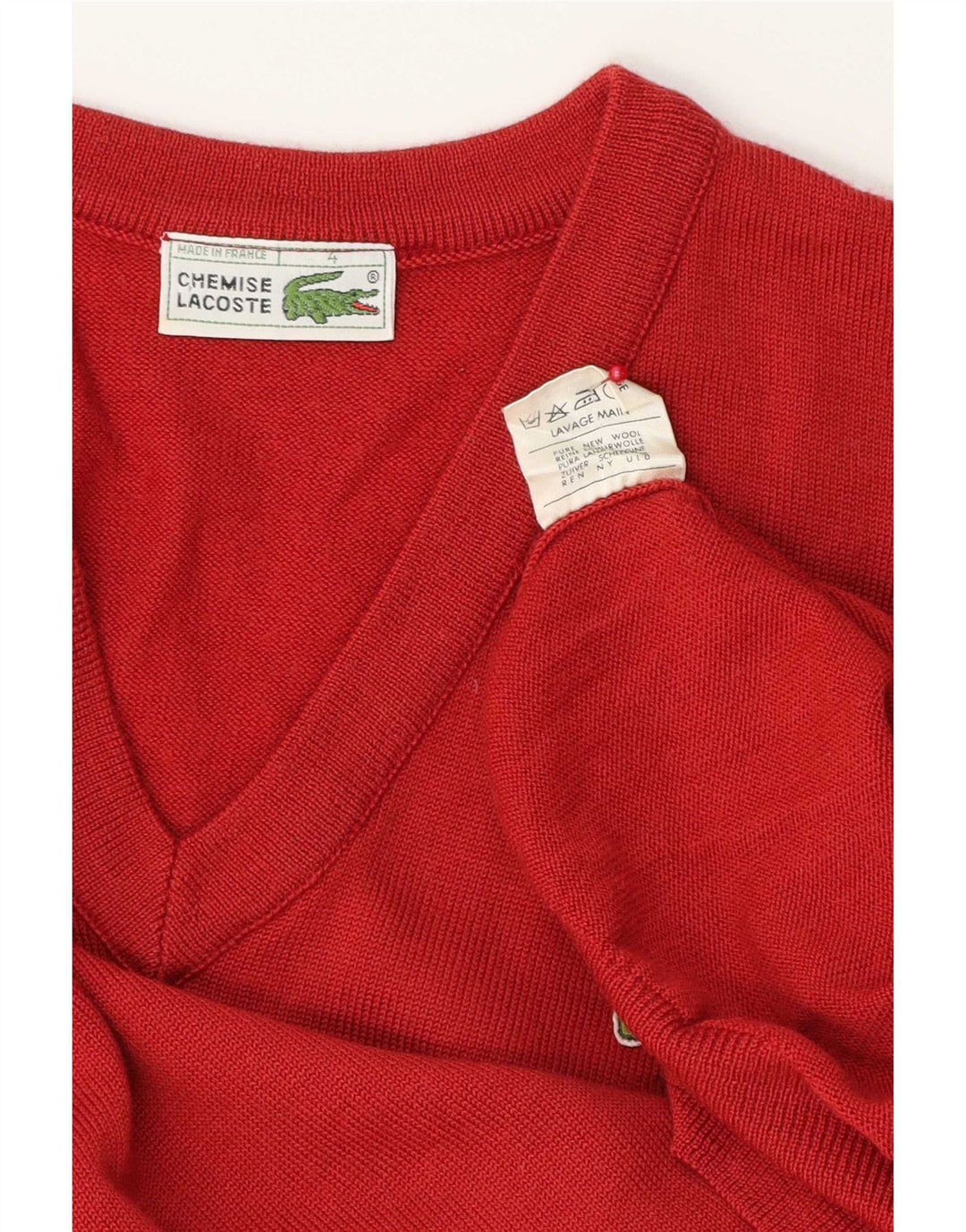 Ανδρικό πουλόβερ Lacoste με V λαιμόκοψη, Μέγεθος 4 Μεσαίο Κόκκινο Νέο Μαλλί