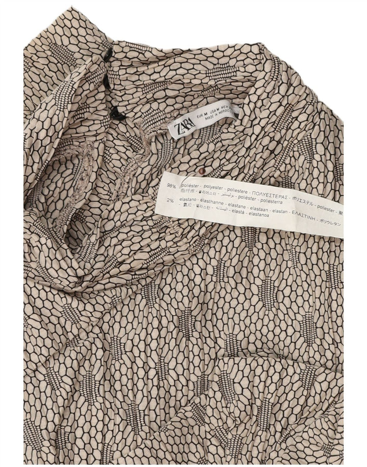 Γυναικεία Zara Oversized Μακρυμάνικη Μπλούζα Τοπ UK 14 Medium Grey Geometric