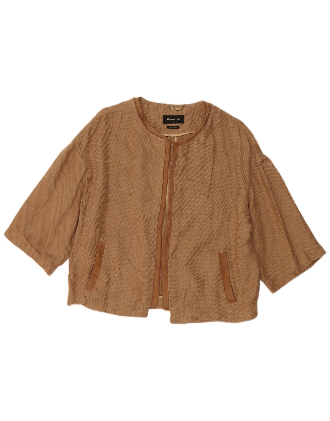 Massimo Dutti Γυναικείο μπουφάν 3/4 μανίκι ανοιχτό σακάκι UK 16 μεγάλο καφέ λινό