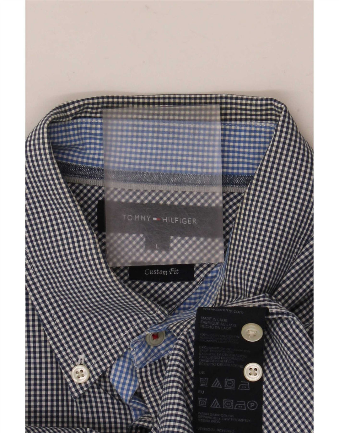 Ανδρικό πουκάμισο Tommy Hilfiger Custom Fit μεγάλο μπλε βαμβακερό Gingham