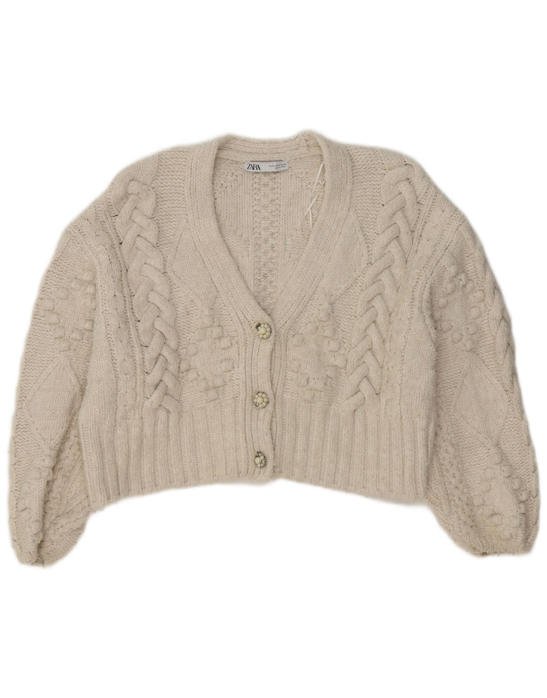 Ζακέτα Zara Crop Oversized UK 14 Medium White Acrylic