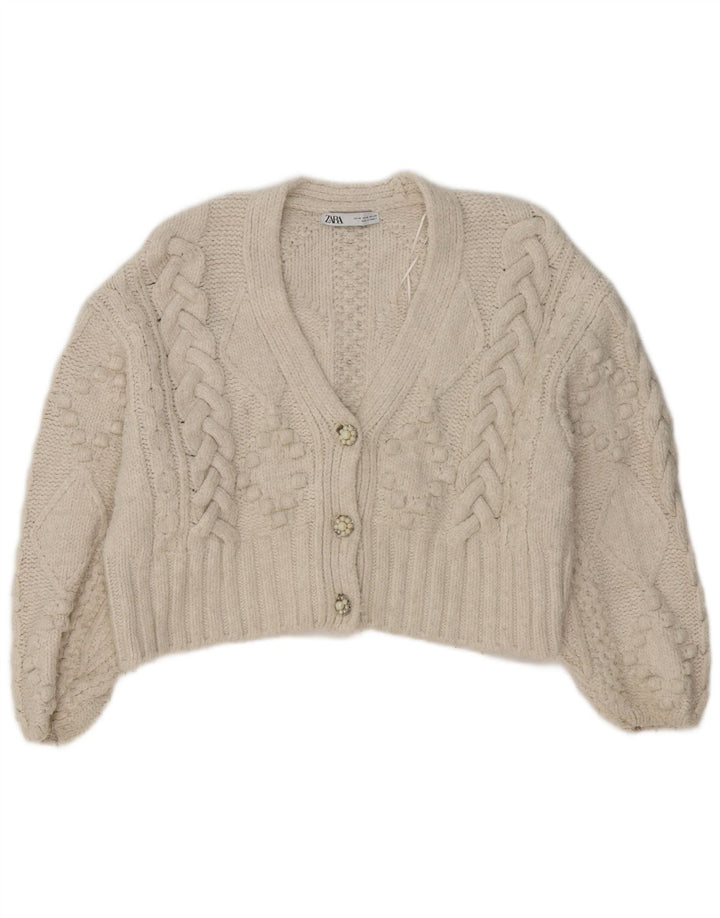 Ζακέτα Zara Crop Oversized UK 14 Medium White Acrylic