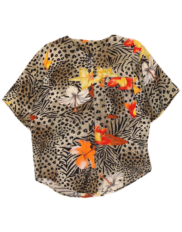 Vintage γυναικείο κοντομάνικο μπλούζα UK 14 Large Grey Print Animal