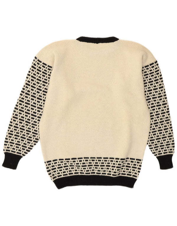 Vintage γυναικείο πουλόβερ με λαιμόκοψη UK 16 Large Off White Floral