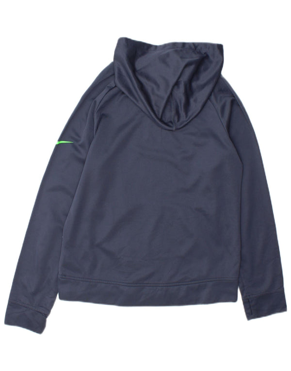 Nike Boys Therma-Fit Graphic Hoodie Jumper 12-13 Years Large Navy Blue