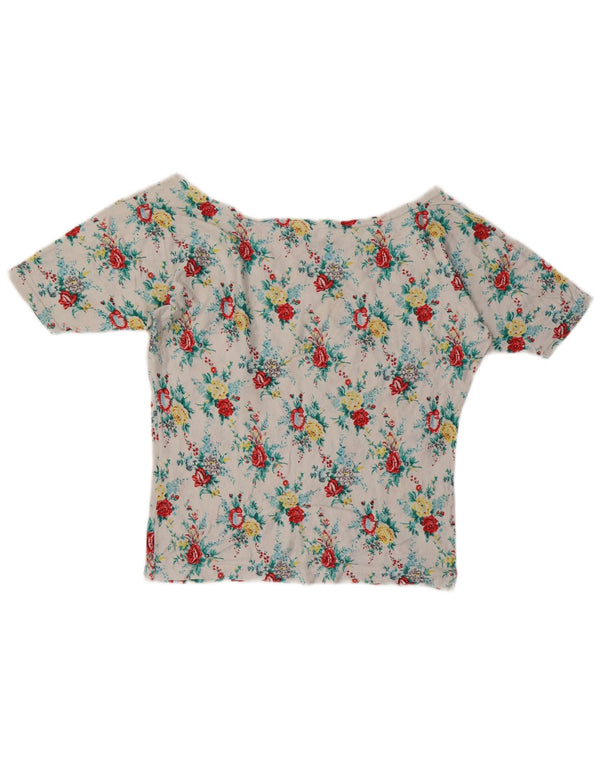 Benetton Γυναικείο T-Shirt Top UK 10 Small White Floral Βαμβακερό