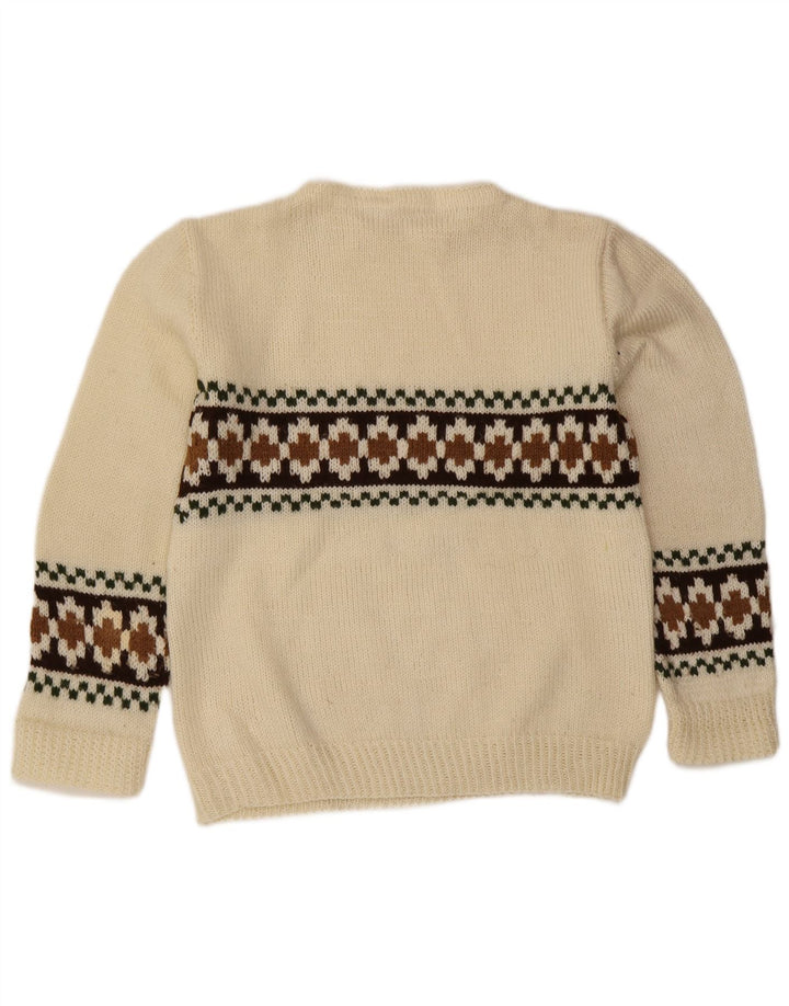 Vintage ανδρικό πουλόβερ με λαιμόκοψη Small Off White Fair Isle
