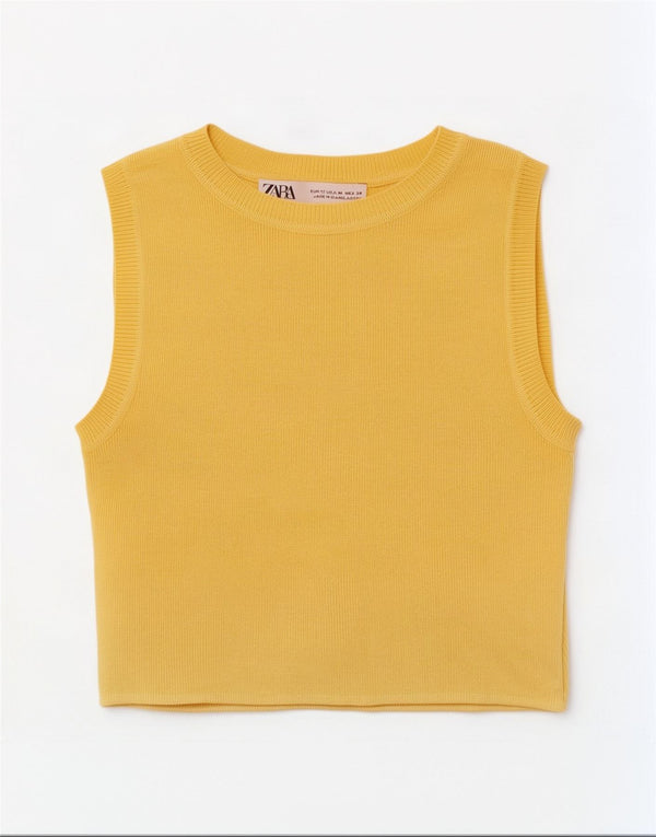 Zara Γυναικείο γιλέκο Crop Top UK 12 Medium Yellow Viscose