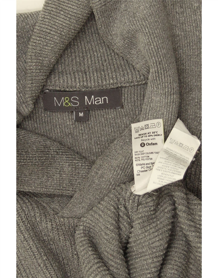 Marks & Spencer Ανδρικό πουλόβερ με σάλι λαιμόκοψη μεσαίου γκρι βαμβακερό