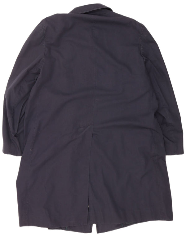AQUASCUTUM Mens Overcoat UK 44 2XL Navy Blue Cotton