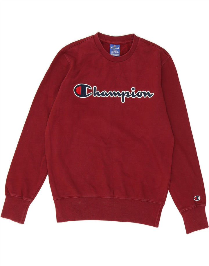 CHAMPION Mens Graphic Sweatshirt Jumper Small Burgundy Cotton Vintage Champion and Second-Hand Champion from Messina Hembry 