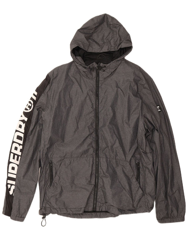 Superdry γυναικείο μπουφάν βροχής με κουκούλα γραφικό UK 20 2XL Γκρι νάιλον χρώματος