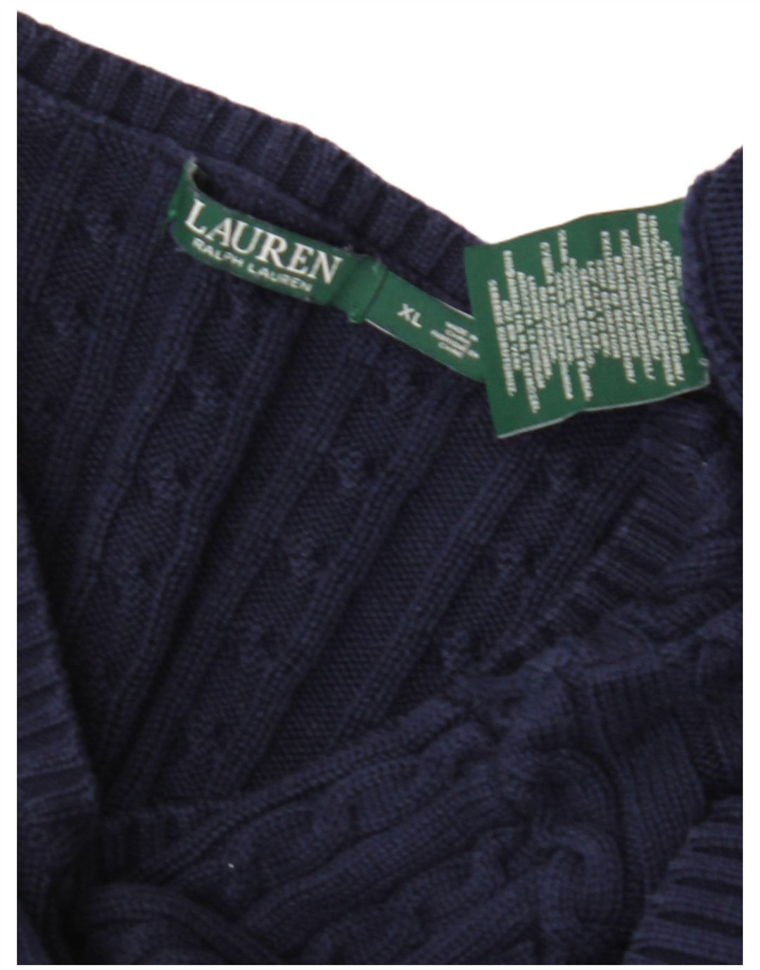 RALPH LAUREN Womens V-Neck Jumper Sweater UK 18 XL Navy Blue Cotton Vintage Ralph Lauren and Second-Hand Ralph Lauren from Messina Hembry 