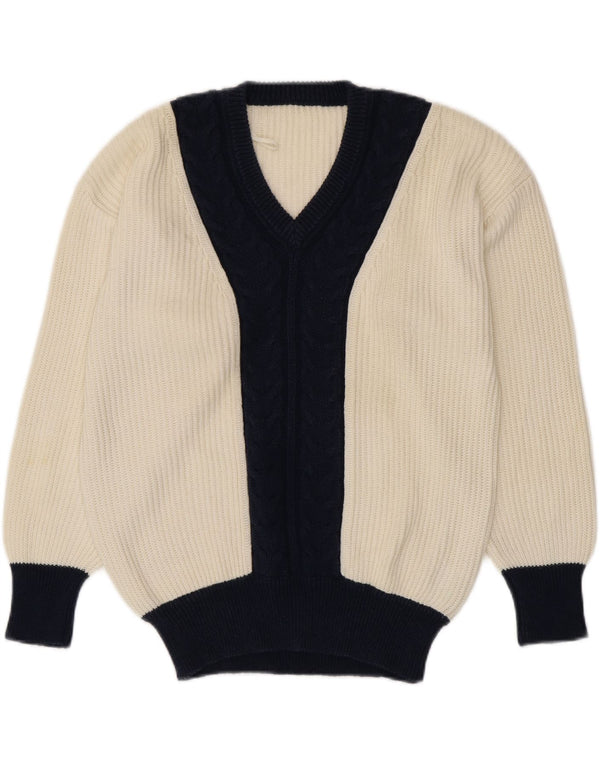 Γυναικείο πουλόβερ με λαιμόκοψη Vintage UK 16 Large White Colourblock