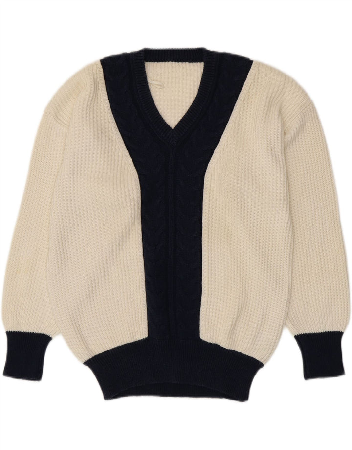 Γυναικείο πουλόβερ με λαιμόκοψη Vintage UK 16 Large White Colourblock