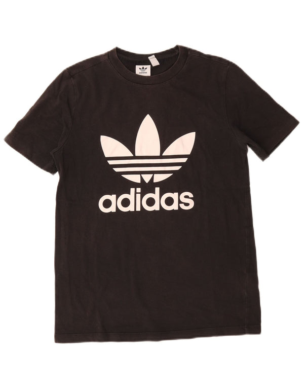 Γυναικείο γραφικό T-Shirt Adidas Top UK 10 Small μαύρο βαμβακερό
