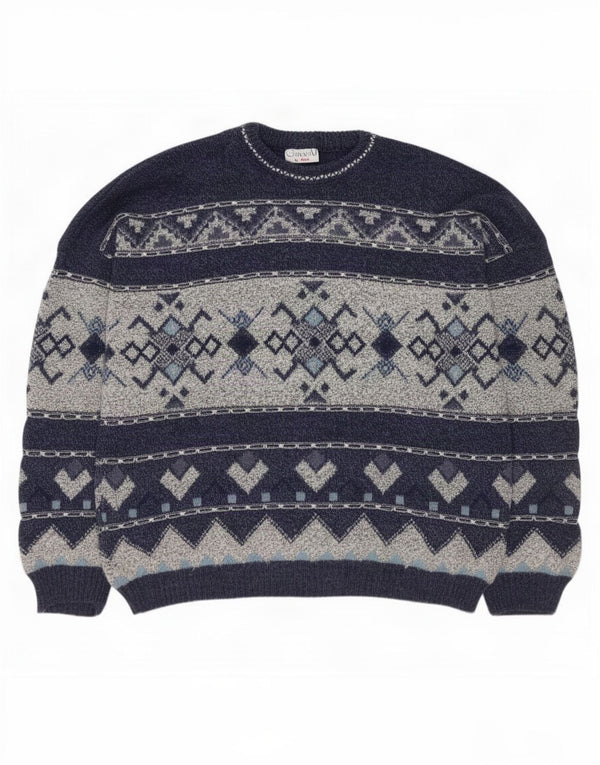 Vintage ανδρικό πουλόβερ με λαιμόκοψη UK 42/44 Large Navy Blue Fair Isle