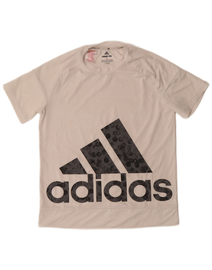 Γραφικό T-shirt Adidas Boys Climalite Top 13-14 ετών μεγάλο λευκό πολυεστέρα
