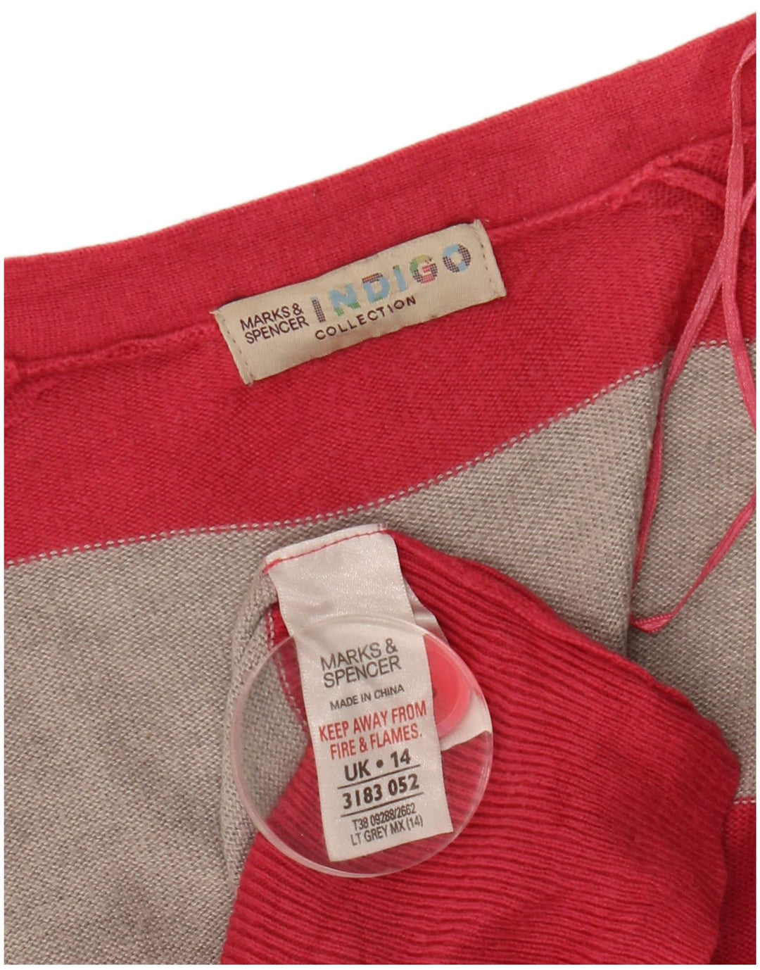 Marks & Spencer Γυναικείο πουλόβερ Longline Cardigan UK 14 Medium Pink ριγέ