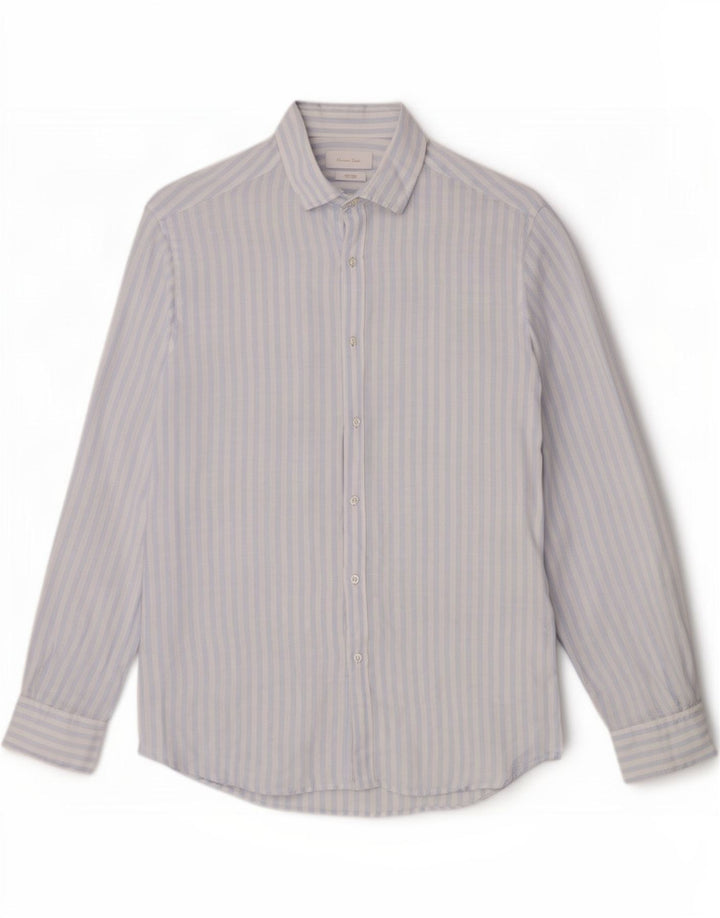Ανδρικό πουκάμισο Massimo Dutti Λινό μεγάλο μπλε ρίγες