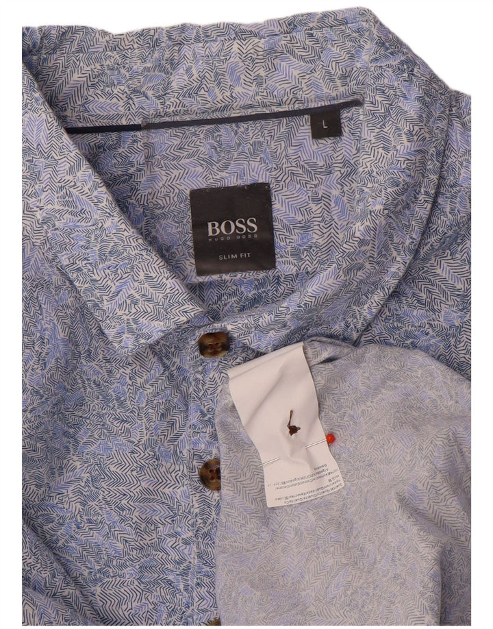 Ανδρικό πουκάμισο Hugo Boss Abstract Pattern Slim Fit μεγάλο μπλε βαμβακερό