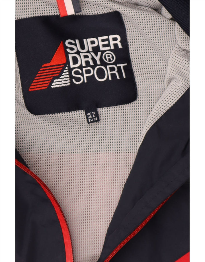 SUPERDRY Womens Graphic Hooded Rain Jacket UK 10 Small Red Colourblock Vintage Superdry and Second-Hand Superdry from Messina Hembry 