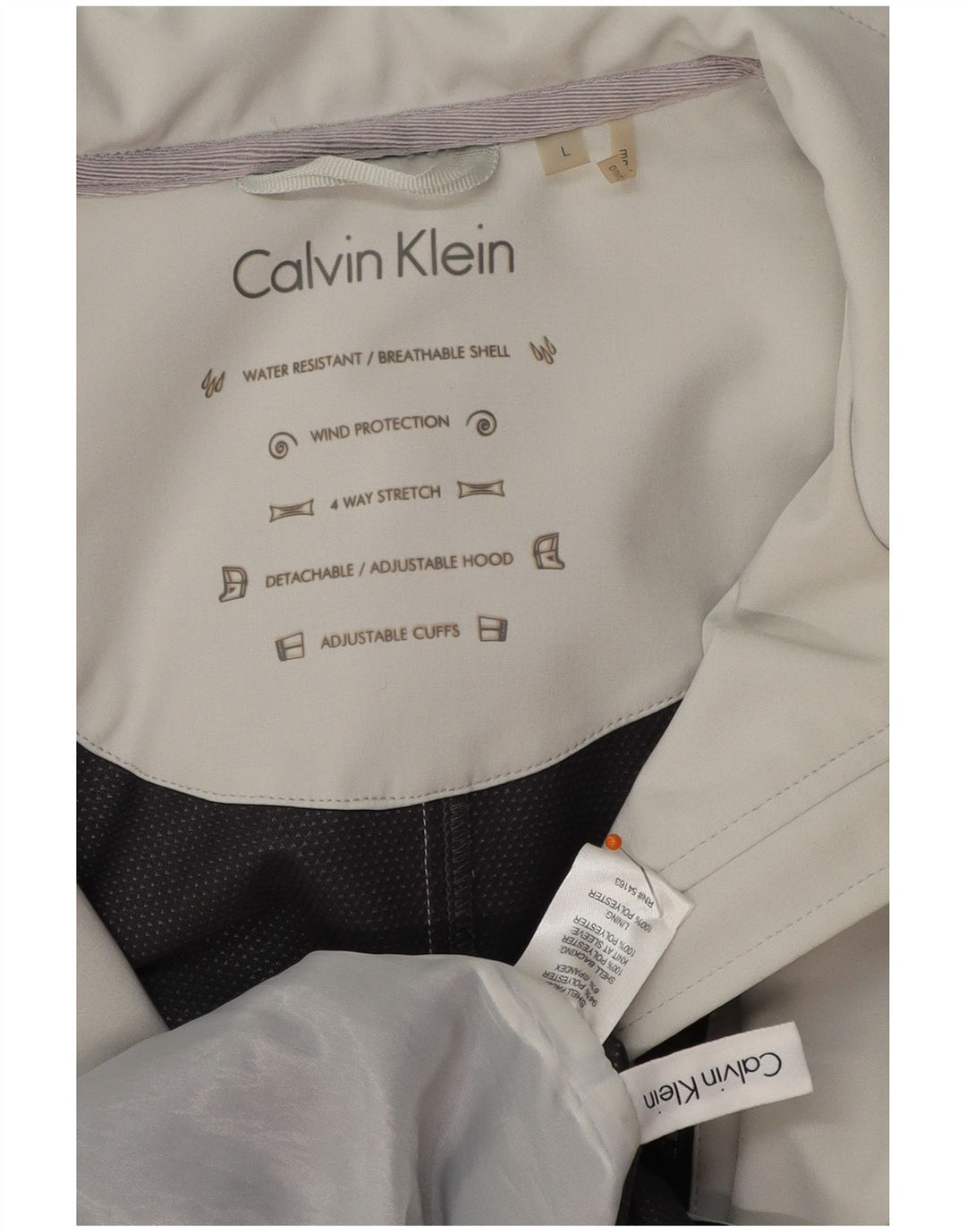 CALVIN KLEIN Γυναικείο παλτό με κουκούλα αντιανεμικό UK 16 μεγάλο γκρι πολυεστέρας