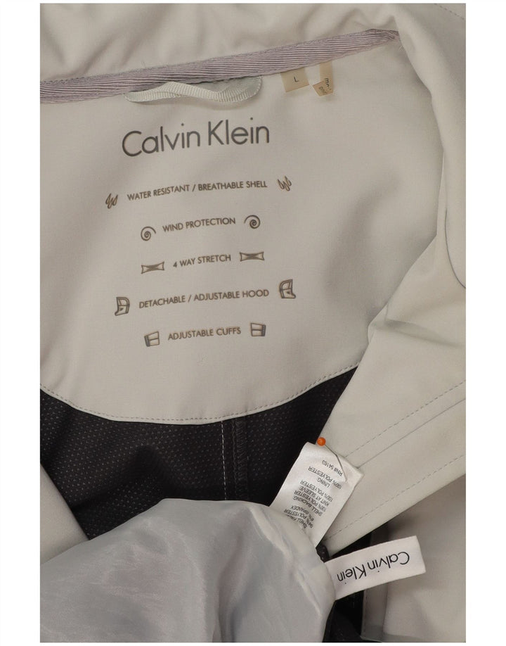 CALVIN KLEIN Γυναικείο παλτό με κουκούλα αντιανεμικό UK 16 μεγάλο γκρι πολυεστέρας