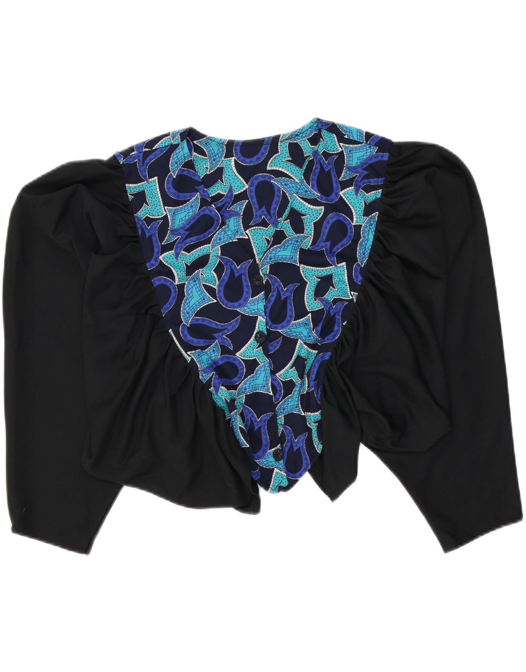 VINTAGE Γυναικείο πουκάμισο Crop Abstract Pattern Μπλούζα UK 16 Large Μαύρο