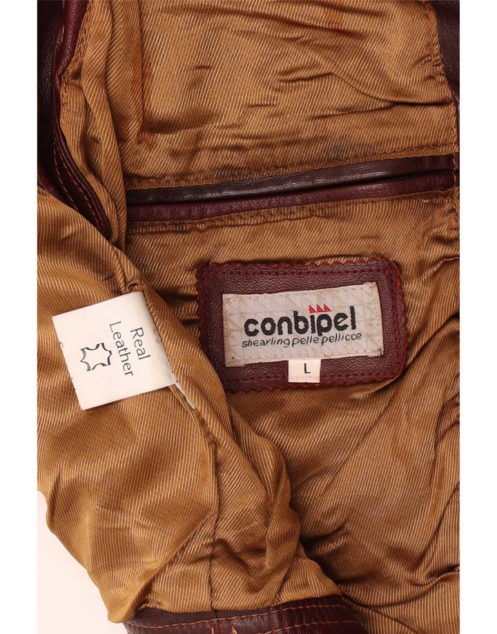 Conbipel Mens Leather Gilet UK 40 Large Burgundy