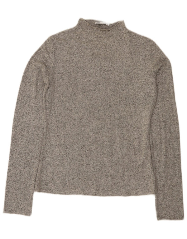 Zara γυναικεία μακρυμάνικη μπλούζα με κανονική εφαρμογή τοπ UK 10 Small Grey Flecked