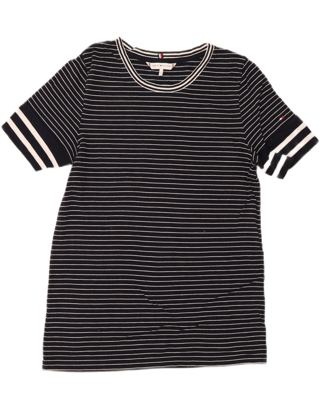 TOMMY HILFIGER Γυναικείο T-Shirt Top 10 Small Navy Blue ριγέ Lyocell