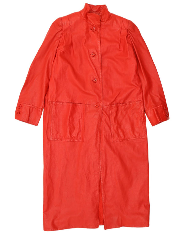 VINTAGE Γυναικείο Δερμάτινο Παλτό UK 16 Μεγάλο Κόκκινο