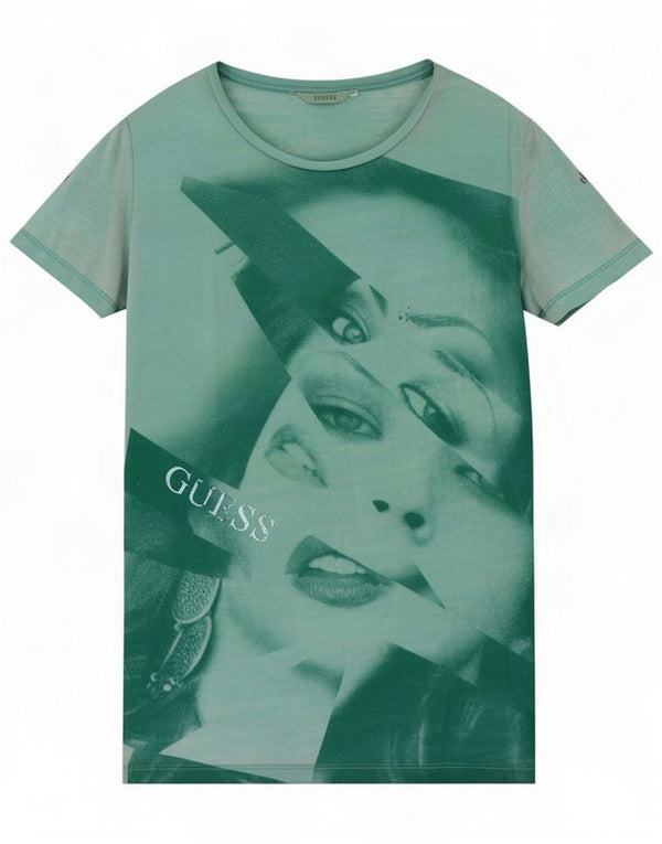 Guess Γυναικείο γραφικό T-Shirt Top UK 6 XS Green Polyester
