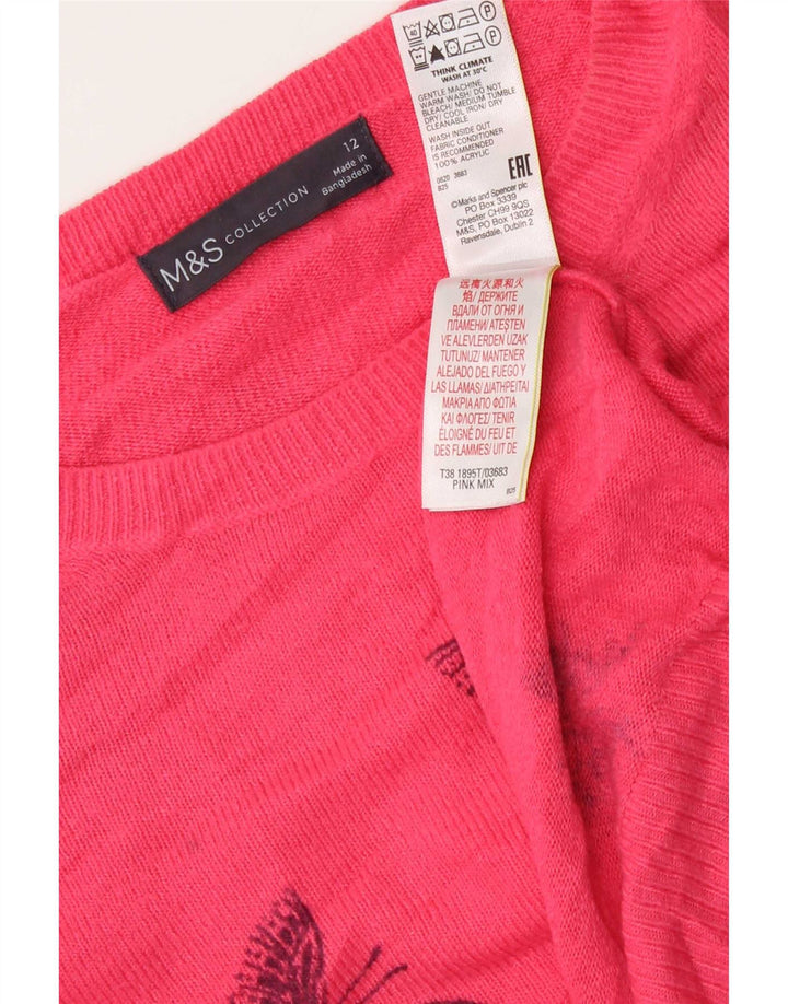 Marks & Spencer Γυναικείο πουλόβερ με λαιμόκοψη UK 12 Medium Pink Butterfly